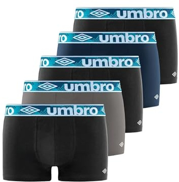 Umbro Caleçon Homme 100% Coton, Boxer Homme, Durable, Naturel (Lot de 5), Taille S - Noir/Gris/Bleu