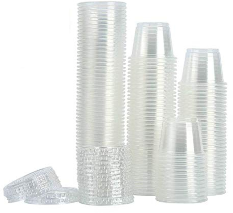 TashiLiving 200-1oz Clear Polypropylene Small Plastic Containers | cups | with lids