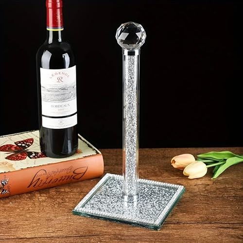 Crushed Diamond Kitchen Roll Holder, Sparkling Silver, Swarovski Crystals, 31cm Height, Free-Standing Paper Towel Dispenser, Sturdy, Stylish, Glamorous, Elegant, Luxurious