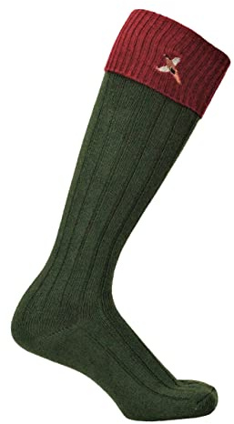 Pheasant Shooting Socks, Long Green Full Length Contrast Stockings, Shooting Gift Idea, Game Hunting Country Comfortable Socks UK 8-12 Size