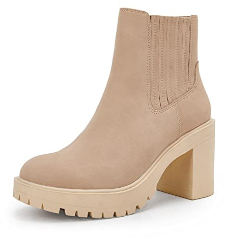 Syktkmx Womens Platform Chelsea Ankle Boots Lug Sole Chunky Block Heel Slip On Accordion High Top Western Booties
