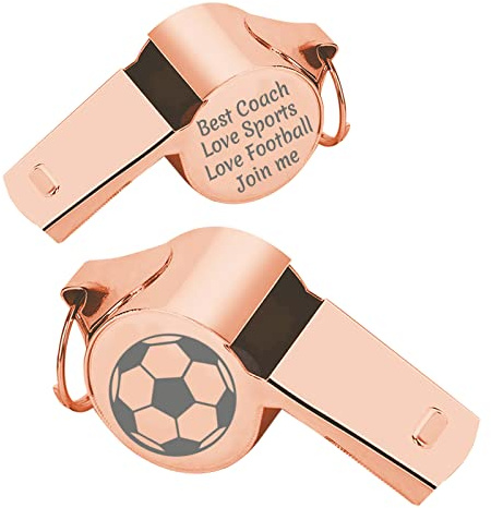 Uiopa Sifflet de Sport Personnalisé, Sifflet Arbitre en Acier Inoxydable avec Cordon, Argent/Or/Or Rose Sifflet avec Gravure personnalisé pour Arbitre, Entraîneur, Enseignant, Passionné de Sport