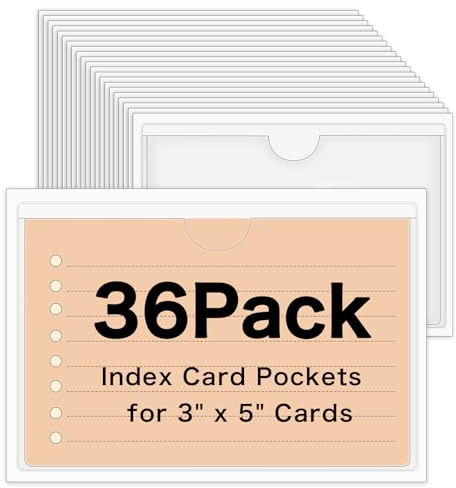 36 Pack 3 x 5 Index Card Holder Adhesive Plastic Label Holders Clear Tote Bag Labels Stickers for Organizing Storage Bins Library Card Shelves