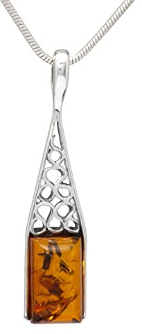 LIGURIUS Collar DE Plata DE Ley DE ÁMBAR BÁLTICO Natural 925 Coñac PEQUEÑO Colgante Piedra Preciosa para Mujer y Plata Cadena Ajustable Serpiente 45 cm - 50 cm, Set de Regalo