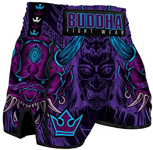 Buddha Fight Wear – Muay-Thai- und Kickbox-Hose, europäisches Luzbel-Modell – Premium-Satin-Stoff – NEUES europäisches Muster – tolle Anpassung an die Morphologie jedes Kämpfers – Lila – Größe XL
