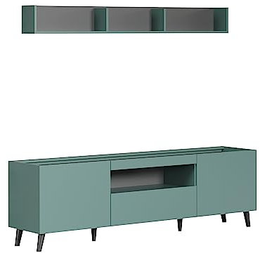 trendteam smart living - Melton - Wohnwand (TV-Schrank + Wandboard) - Türkis/Anthrazit - Schubladen mit Vollauszug-Funktion - (BxHxT) 181 x 175 x 42 cm - offenes Fach mit Kabeldurchführung
