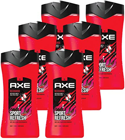 AXE - Duschgel, Gesichtsreiniger und 3-in-1 Shampoo für Männer - Sport Refresh Nachfüllpack - Frischer Duft von arktischer Minze und Gewürze - 6 x 400 ml Sparpack