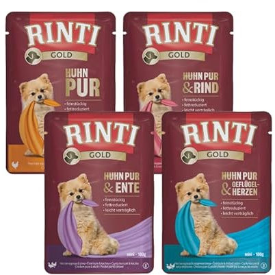 RINTI-Gold Hundefutter (Bundle) 12 x 100g | Schmackhafte Vollnahrung für kleine Hunde | Natürliche Fleischstückchen | Mit Vitaminen & Mineralstoffen | Ohne Zusatzstoffe