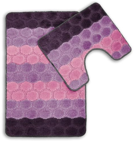 2pc Bath Mat Set Non Slip, Bath & Pedestal Mats, Hex Stripe Design For Bathroom Toilet, 2 Piece, Soft, Absorbent And Slip Resistant (Lavender)