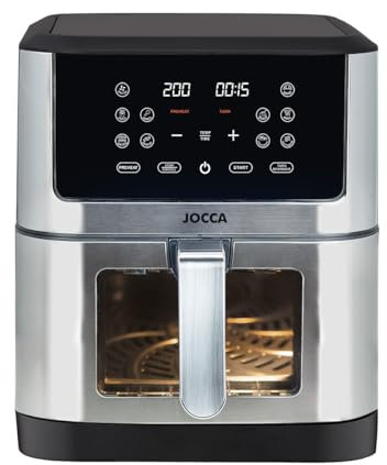 JOCCA - Freidora de Aire 8L con Ventana, Pantalla Táctil LED, 1800W, 10 Programas, Color Plata