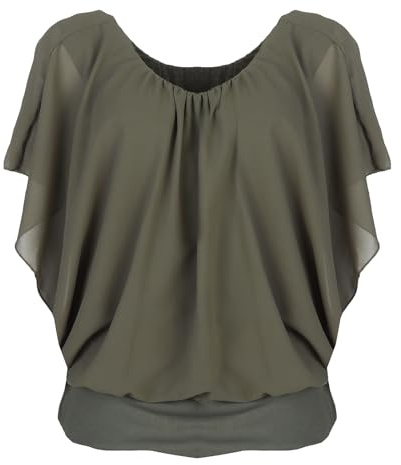 simaranda Blusa de gasa para mujer, túnica de verano con escote barto, elegante 661, verde oliva, 36-40