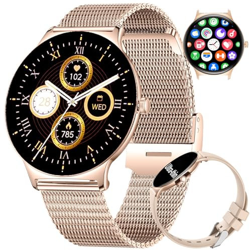 LIGE Smartwatch Damen(2 Armbändern),1.43 HD AMOLED Smartwatch mit Telefonfunktion,Fitnessuhr,Roségold Sportuhr mit 120+ Sportmodi,Schlaftracking,Menstruationszyklus,IP68 wasserdicht für iOS/Android