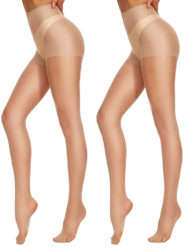 CozyWow Collants Femme 20 Denier à Effet Soie – Haute Taille, Bout Renforcé & Contour Moulant 2X Beige XL