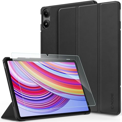 CACOE Hülle für Redmi Pad Pro 12.1 / Xiaomi Poco Pad 12.1 Zoll 2024 mit Schutzfolie - Ultra Dünn mit Standfunktion Slim PU Leder Smart Schutzhülle, Schwarz