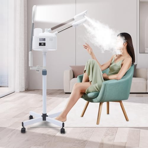 CuCummoo 3-i-1 ansiktsångare, professionell ångare med varmt och kallt munstycke för djup rengöring, ansiktsångmaskin, fuktgivande ångspray med förstoringsglas