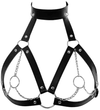 Leather Bra CageStyle Shoulder Strap,Chest Harness for Women Fashion Goth,Punk Black Leather Chest Harness Body Waist Chain Belt Rave Nightclub Belly Bra Jewelry Accessor for Halloween Carnival