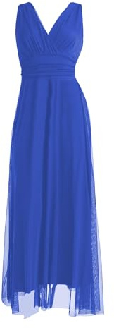 VALORIALUXE Abito Lungo da Cerimonia Donna in Tulle Elasticizzato con Scollo a V – Made in Italy (IT, Testo, XXL, Regular, Regular, Carta Blu)