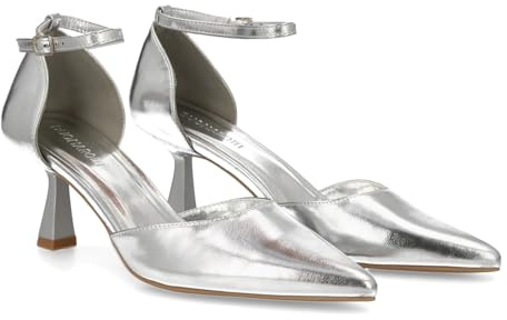 shoes&blues.es 95151 Stiletto para Mujer con Tacon Fino. Cierre de Hebilla, Punta Fina. Ideal para Otono Invierno. Plata Talla 37