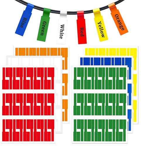AMFUN 180 Stück Kabelbeschriftung, 6 Farben Wasserdicht Kabeletiketten, 6 Blatt Labels Haltbar Kabel Aufkleber, Beschreibbar, für Laserdrucker, Kabelmanagement und Tägliche Markierung
