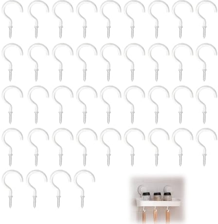 Set di 40 ganci a vite, ganci da soffitto rivestiti in plastica, ganci a vite bianchi robusti per ufficio esterno sul posto di lavoro appendere piante decorazioni tazze
