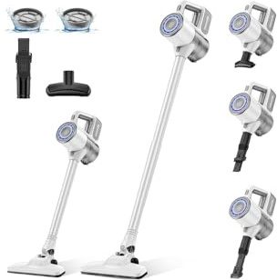 VersLife Aspirateur Balai sans Fil, Aspirateur sans Fil 30Kpa avec 30 Min d'Autonomie, 4 en 1 Aspirateur Balai sans Sac pour Les Poils d’Animaux, Tapis, Sols (Blanc)