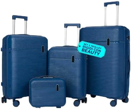 Avilia Set Valigie da Viaggio Rigide in ABS con Beauty Case - Set 3 Trolley 4 Ruote Doppie, Valigia Piccola Media Grande, Organizzazione Interna, Chiusura Rinforzata - Set 4 Pezzi (Blu)