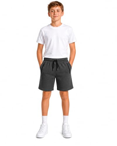 Kids Fleece Shorts Boys & Girls Cotton Blend Jogger Shorts with Zip Pockets, Elastic Waist Lightweight Casual Sports Shorts for School, Play & Everyday Wear Ages 5–14 Years (5 Years, 6 Years CHARCOAL)