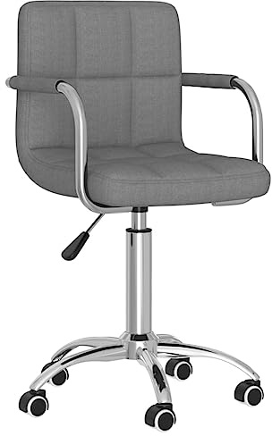 XHNIFBN Chaise de Salle à Manger Pivotante, Chaise de Cuisine Réglable en Hauteur avec Levage à Gaz, Siège Rembourré en Tissu et Acier Chromé pour Bureau et Salon, Gris Clair