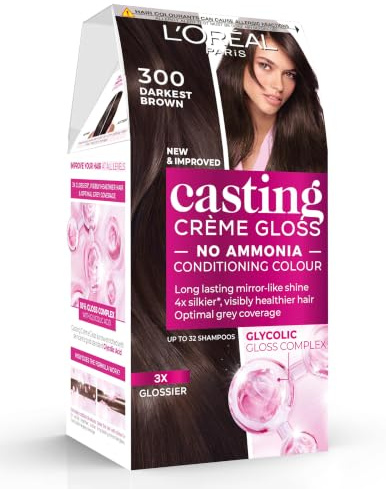 L’Oréal Paris Casting Crème Gloss Semi-Permanent Dye, 300 Darkest Brown | No-Ammonia, Radiant & Natural Colour, Lasting 32 Washes, 3x Glossier, 4x Silkier, Visibly Healthier, Easy Application