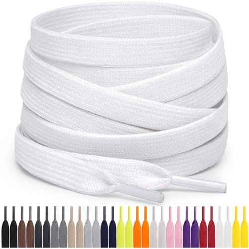 Miscly Cordones Planos para Zapatillas, Disponibles en Varias Tallas y Colores (Blanco, 137 cm)