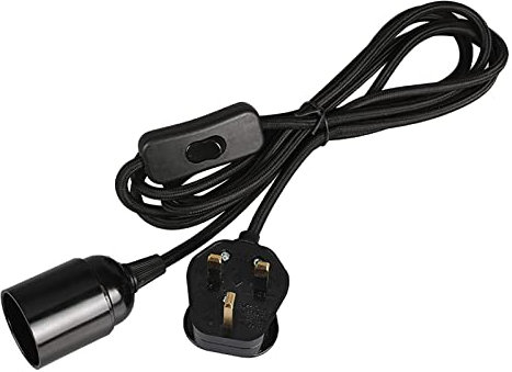 Wowsale Pendant Light Ceiling Lighting Fitting, E27 Lamp Holder Suspended Pendant Light Fitting Kit, 2 Core Gold Fabric Cable Plug with On/Off Switch- UK Plug (Black, 2m)