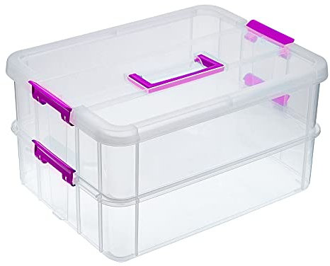 BTSKY 2-lagige Stapel- und Tragebox, Kunststoff, Mehrzweck-Aufbewahrungsbehälter, Box mit Griff, Organizer, Aufbewahrungsbox für die Organisation von Schreibwaren, Nähen, Kunsthandwerk, Schmuck und