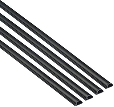 D-Line 1D1608B/4 Micro Kabelkanal Selbstklebender, Halbrunde Kabelführungen, Kabelleiste - 4x 16mm (B) x 8mm (H) x 1-Meter Längen - Schwarz