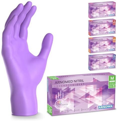 100x ARNOMED® Guanti nitrile M Viola, Guanti monouso senza polvere e lattice, Guanti plastica usa e getta dermanytril, Per cucina, pulizia casa, alimenti e tattoo XS, S, M, L, XL