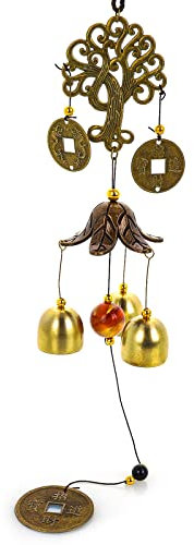 TIESOME Windspiel Metall, Windglocke Glücksbaum des Lebens mit Lanyard Feng Shui Hängende Dekoration Viel Glück Segen Patio Yard Indoor Outdoor Haustür Dekorationen