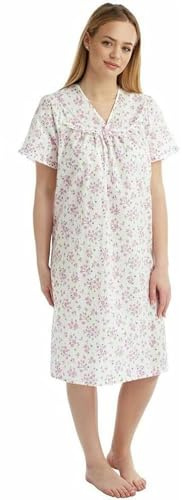 iTRONiK Ladies Floral Incontinence womens Open Back Nightie Hospital Nightdress For Continence Problems Maternity Dress Polycotton Nightdresses UK Size 8-30