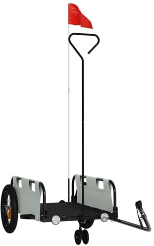vidaXL Bike Trailer - Durable Iron Cargo Carrier with Water-Resistant Oxford Fabric, Reflectors/Flag, Grey, 123x52.5x33cm, 94182
