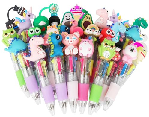 SULOLI 30 Pezzi Penne Multicolore Bambini,Penne a Sfera a 4 Colori,Animali Kawaii Gadget Regalini Fine Festa Compleanno per Bambini