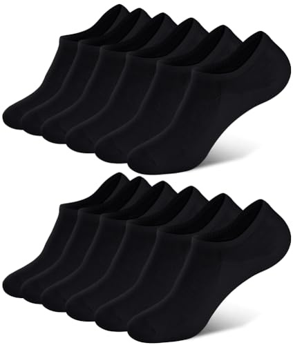 OFFCUP Bamboo Trainer Socks, 6 Pairs Ankle Socks in Black - No Show Low Cut Liner for Men & Women Sneakers, Loafers & Boat Shoes - Size M (UK 4-8)