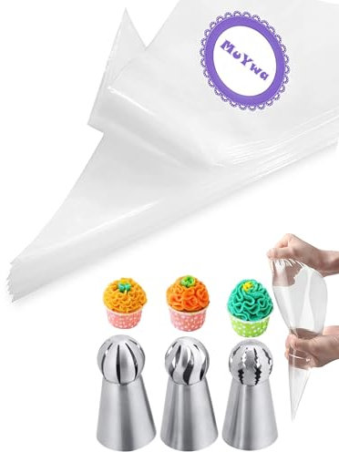 Russian Piping Nozzles Set with Bags,3 Pcs Piping Ball Tips Frosting Icing Piping Nozzles for Cake Decorating & 20 Disposable Piping Bags 12inch