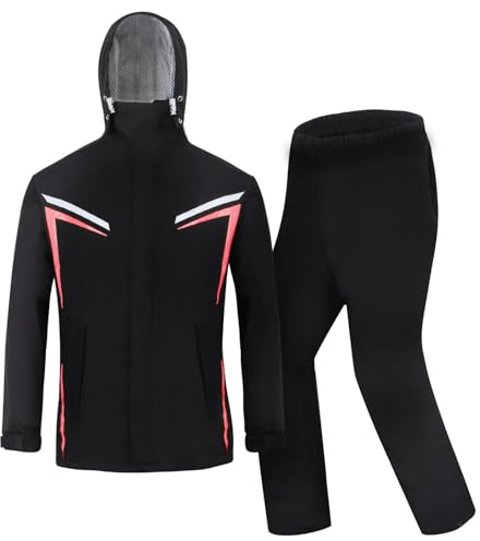 Jywmsc Traje de Lluvia para Hombre, Chaqueta Impermeable y Traje de Pantalón, Chubasquero Unisex, Chaqueta Impermeable para Motocicleta, Ciclismo, Chaquetas con Capucha con Reflectores de Seguridad
