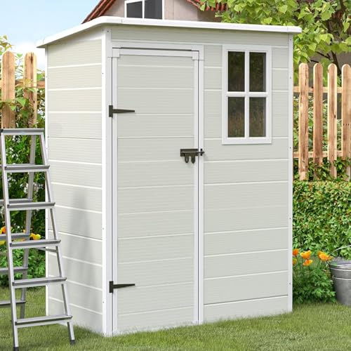 UDPATIO Gartenhaus wetterfest 152 x 92 x 192 cm, 2.8 m³, Kunststoff-Harz außerhalb Schuppen & Outdoor-Lagerung für Mülleimer,Rasenmäher mit abschließbarer Tür für Rasen, Terrasse, Sandstein