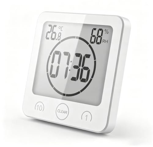 FXxswey LCD Digital Reloj De Ducha, Reloj De Baño Impermeable Ducha Reloj Temporizador Temperatura Humedad Pared Ducha Reloj Cocina Temporizador (blanco)