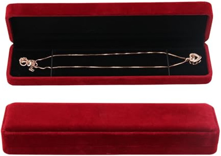 Bototack Velvet Necklace Box, Rectangle Jewelry Gift Boxes Necklace Display Case for Engagement Wedding Birthday Gifts (Red)