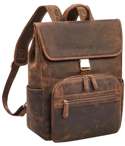 STILORD 'Santino' Vintage Leder Rucksack Groß - Daypack Cityrucksack Echt Leder Arbeitsrucksack Bürorucksack mit Laptopfach 15.6-16 Zoll Reiserucksack Damen & Herren, Farbe:kreta - braun