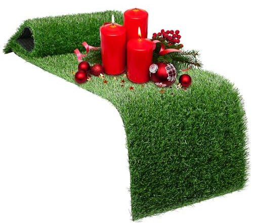 XLX TURF Artificial Grass Table Runner for Christmas Table Centrepiece Fireplace Decorations - Green Fake Grass Crafts for Football Theme Party Birthday Jungle Safari, 30.5cm x 91.44cm