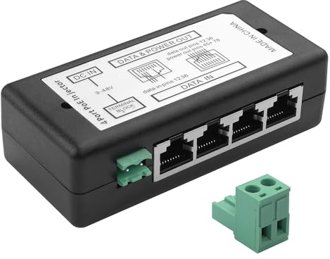 YACSEJAO 9V-48V 4 Port PoE Power Adapter 4-Port Ethernet Power Supply for IP Cameras, Wireless APs & IoT Devices | 48V 120W DC Output with Terminal Block