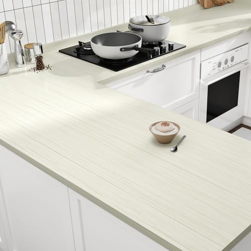Skyblur Papel pintado autoadhesivo blanco efecto madera beige lámina adhesiva aspecto madera blanco 40 x 200 cm lámina adhesiva vinilo adhesivo para encimeras de cocina armario lámina autoadhesiva