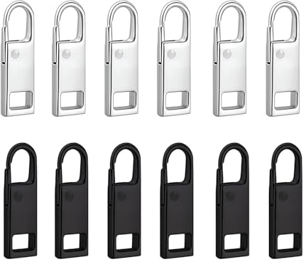 Aihoom 8pcs Metal Zipper Pull Tab Replacement for Shoes, Luggage, Suitcases, Bags, Jackets - Durable Chain Head Fixer in Black and Silver