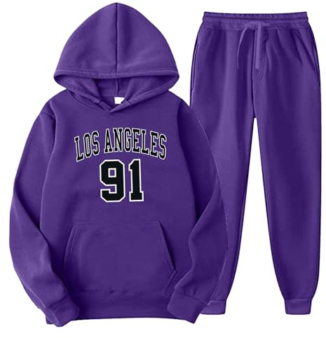 Fulidngzg Tuta Completa Uomo Autunno Invernale con Felpa A Cappuccio e Pantaloni Sportiva Completo Palestra Elegante Casual Comfort per Ginnastica Attività All Aperto,Viola,XL